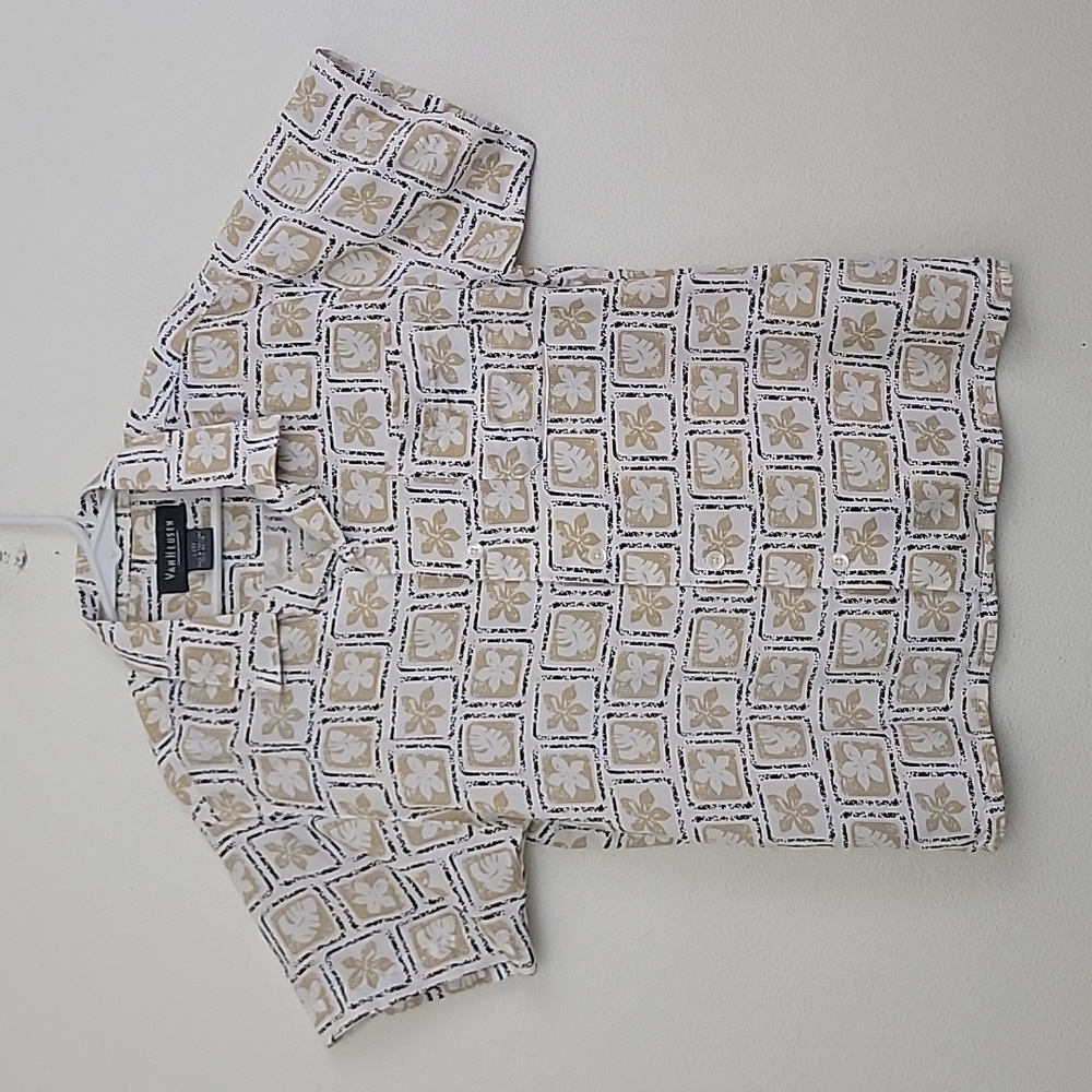 Van Heusen White, Tan & Black Short Sleeve Button Shirt L 7